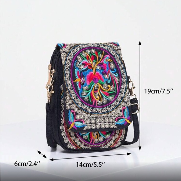 ✨NEW Bohemian Embroidered Multicolor mini Crossbody bookbag - Picture 7 of 9